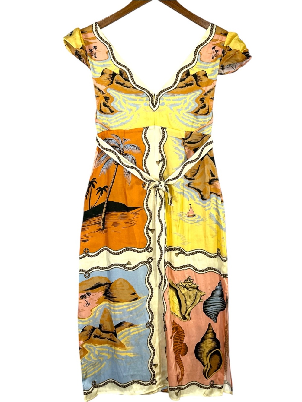 NWT Farm Rio Multicolor Rio Souvenir Scarves Satin Midi Dress Size Small - Picture 13 of 15